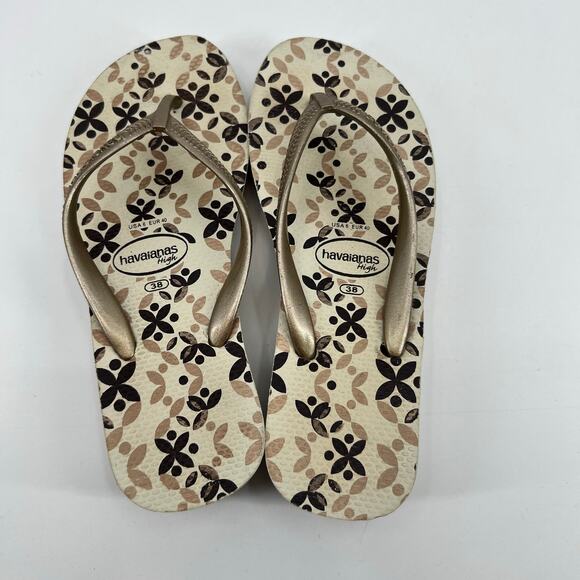 Havaianas copacabana wedge slip on thong flip flop gold print sandals size 6 - Picture 2 of 6